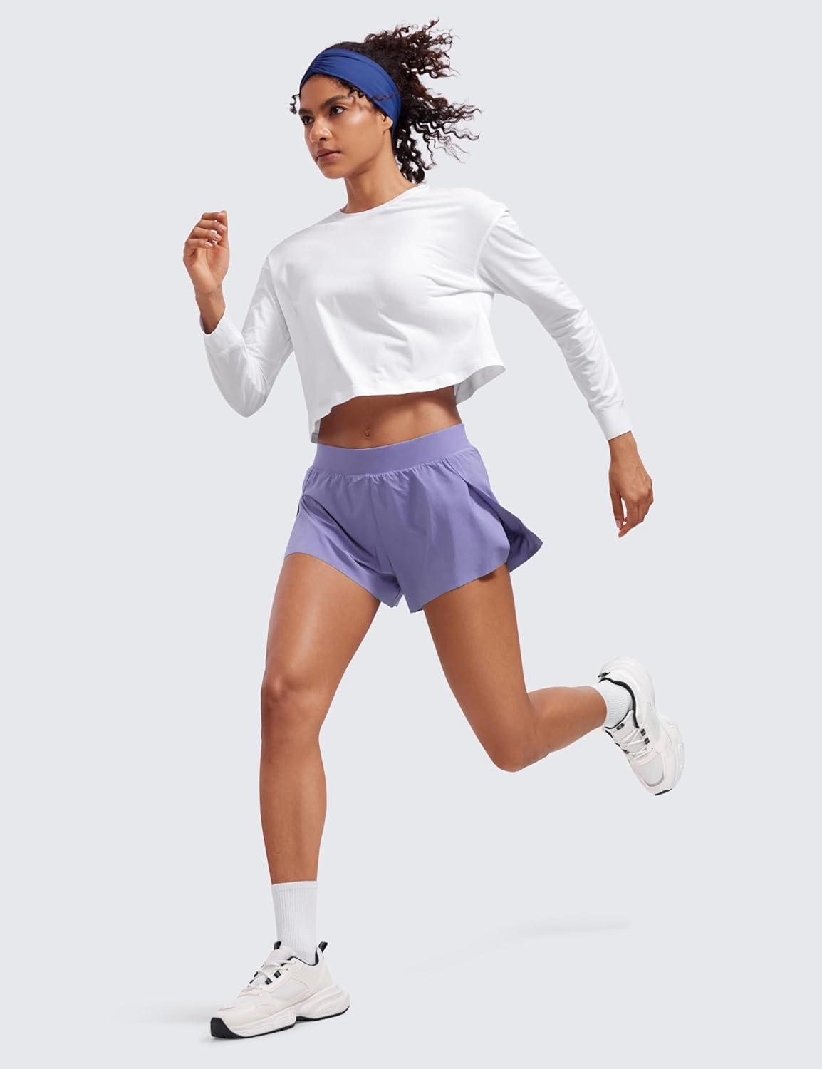 imageCRZ YOGA Athletic Running Shorts for Women V Split Low Waisted Lightweight Gym Workout Athletic Shorts with LinerDark Lavender Purple