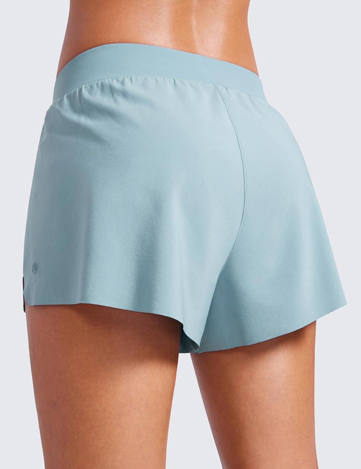 imageCRZ YOGA Athletic Running Shorts for Women V Split Low Waisted Lightweight Gym Workout Athletic Shorts with LinerLight Grayish Blue