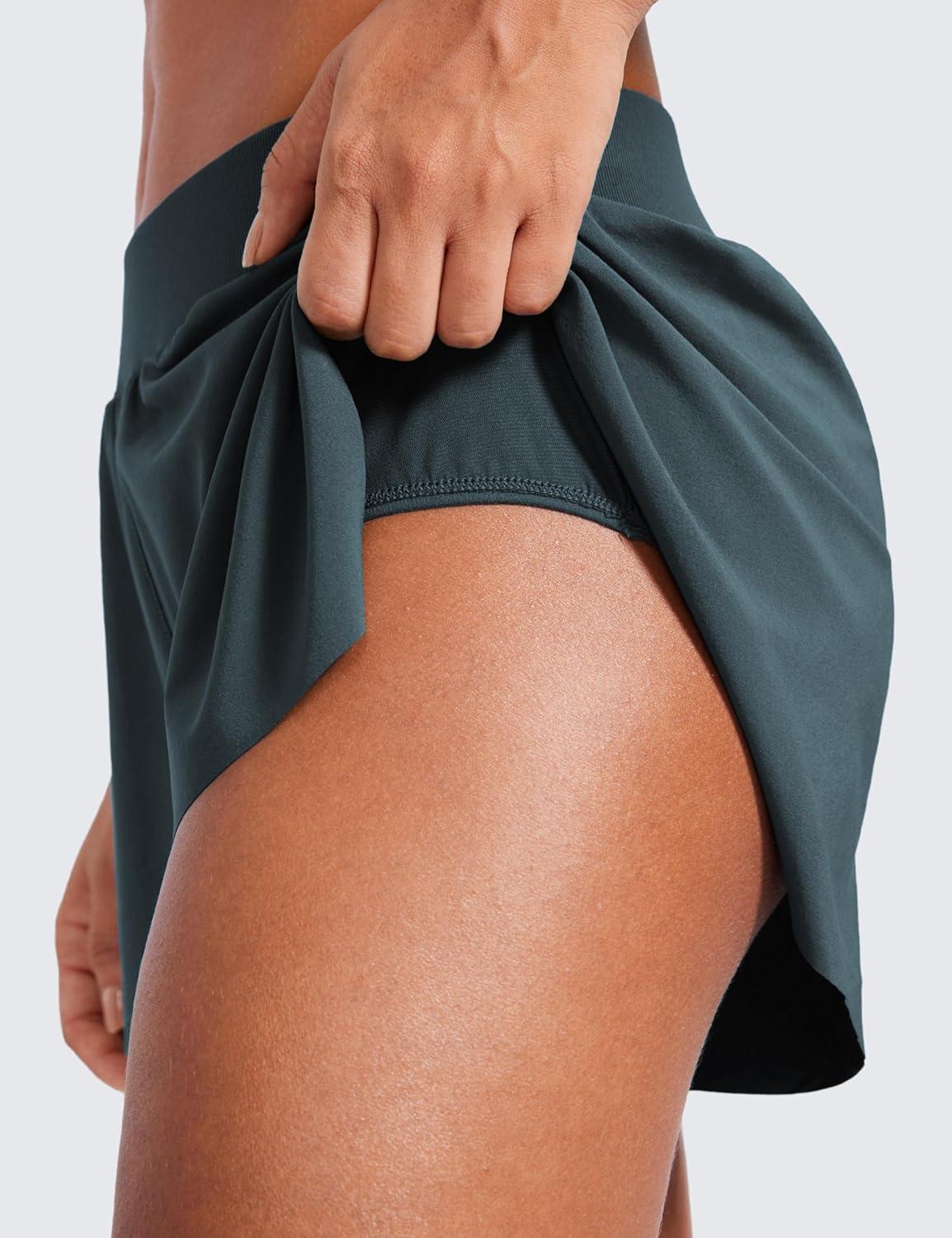 imageCRZ YOGA Athletic Running Shorts for Women V Split Low Waisted Lightweight Gym Workout Athletic Shorts with LinerMelanite