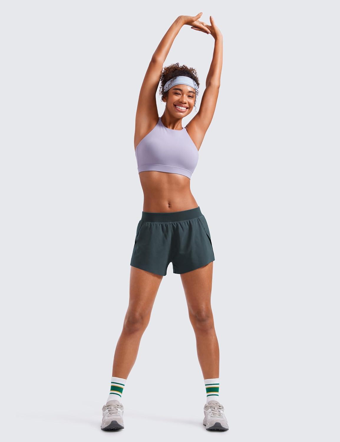 imageCRZ YOGA Athletic Running Shorts for Women V Split Low Waisted Lightweight Gym Workout Athletic Shorts with LinerMelanite