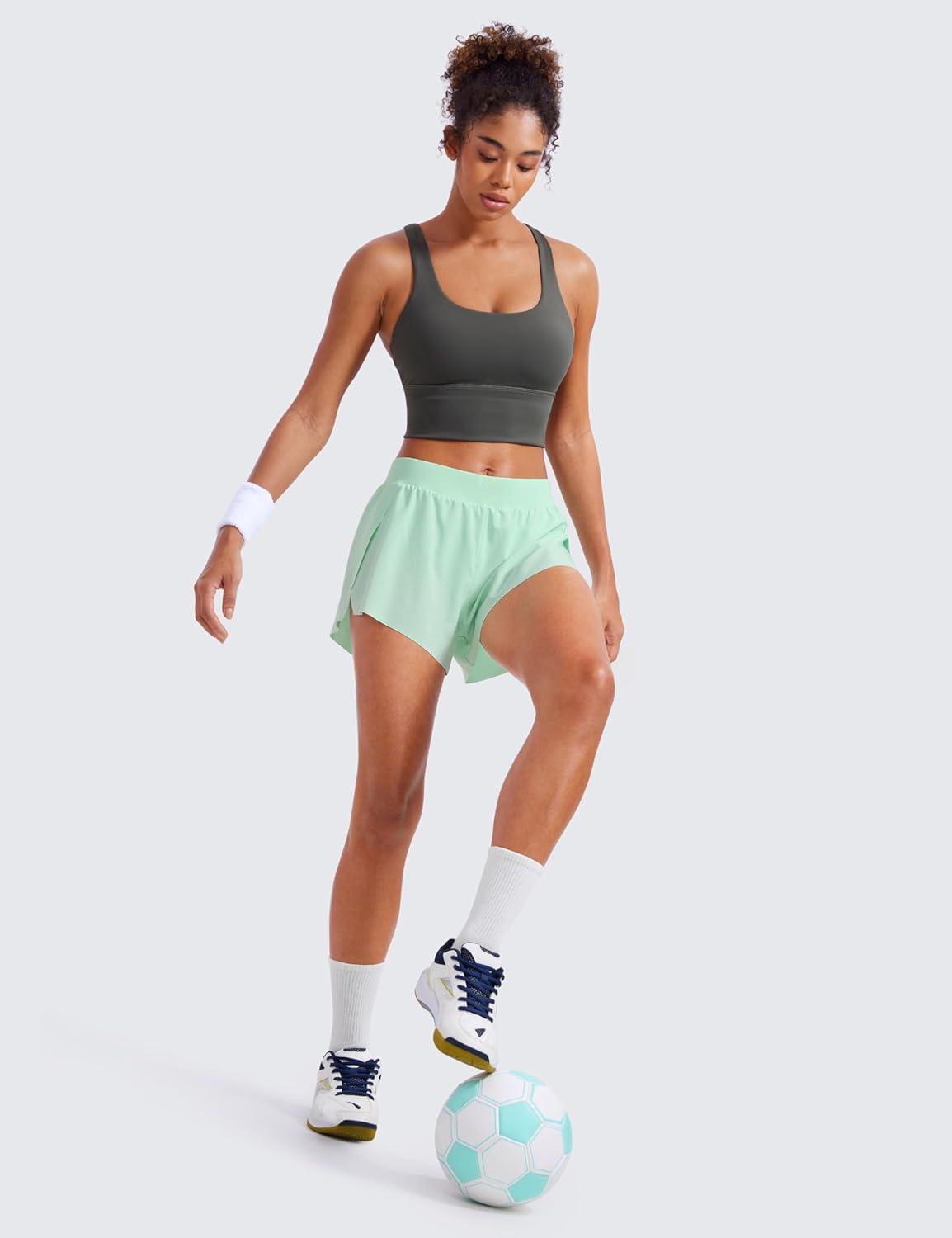 imageCRZ YOGA Athletic Running Shorts for Women V Split Low Waisted Lightweight Gym Workout Athletic Shorts with LinerMint Moment
