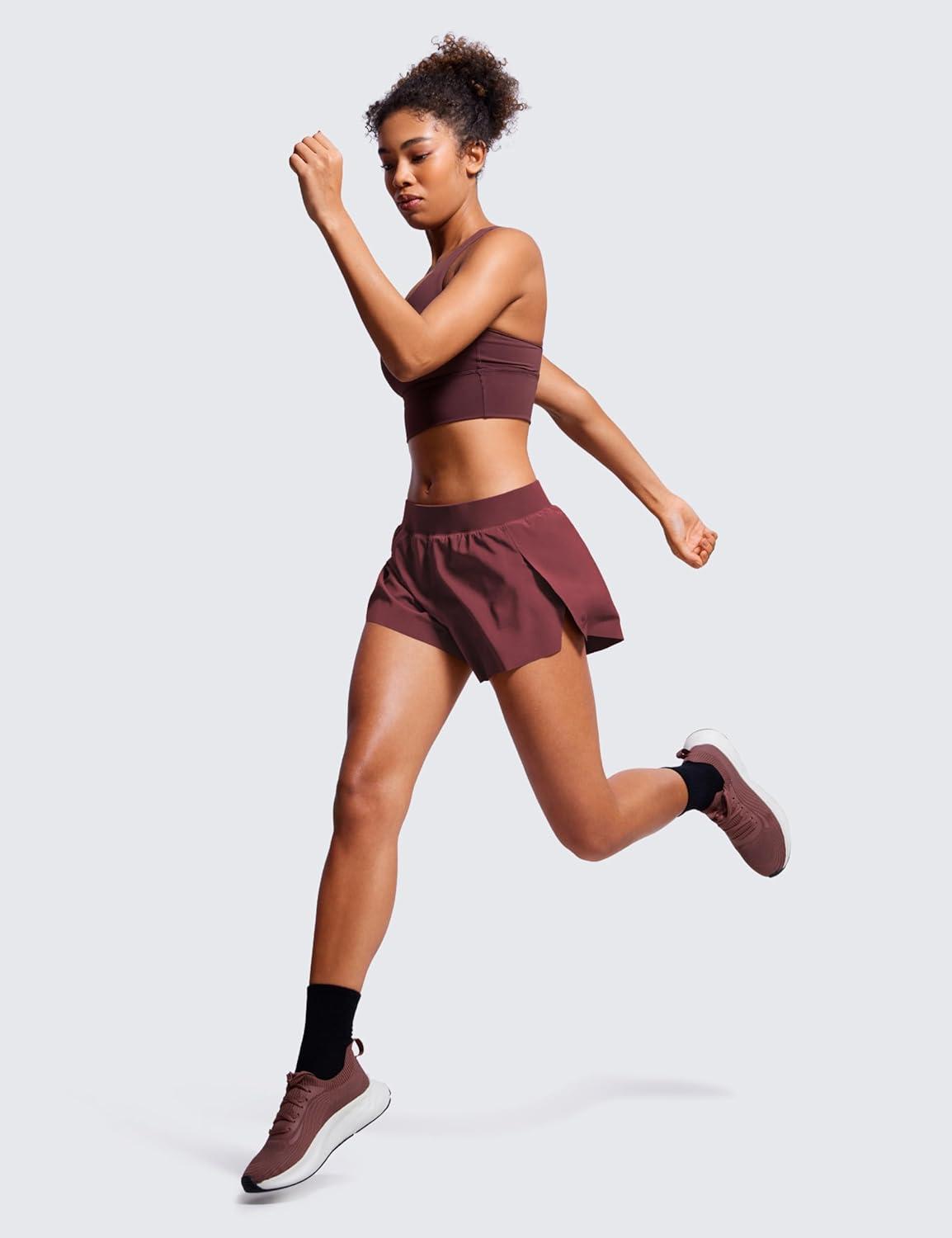 imageCRZ YOGA Athletic Running Shorts for Women V Split Low Waisted Lightweight Gym Workout Athletic Shorts with LinerRed Merlot
