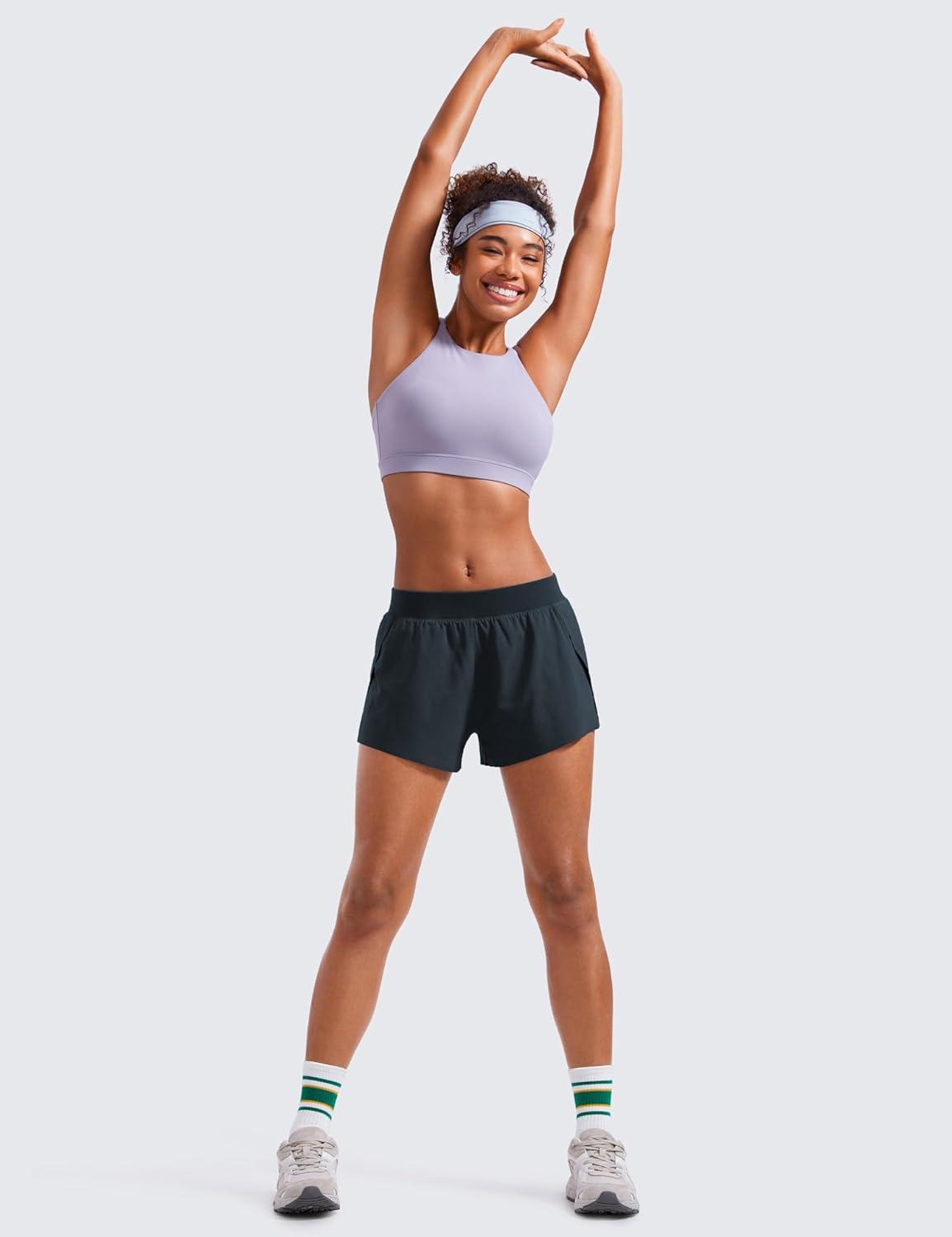 imageCRZ YOGA Athletic Running Shorts for Women V Split Low Waisted Lightweight Gym Workout Athletic Shorts with LinerTrue Navy