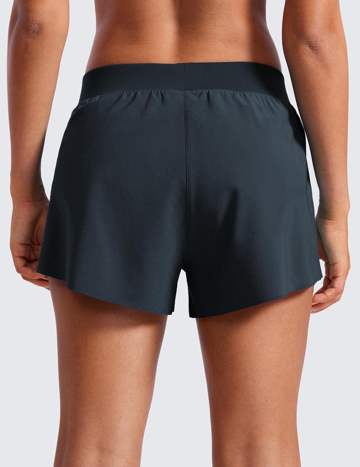 imageCRZ YOGA Athletic Running Shorts for Women V Split Low Waisted Lightweight Gym Workout Athletic Shorts with LinerTrue Navy
