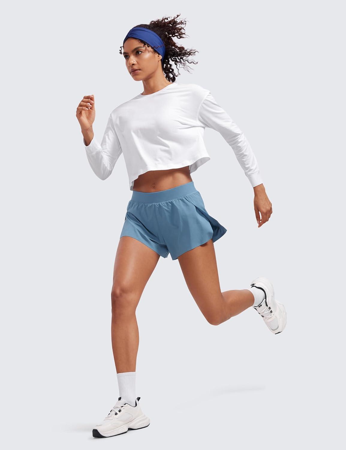 imageCRZ YOGA Athletic Running Shorts for Women V Split Low Waisted Lightweight Gym Workout Athletic Shorts with LinerUniverse Blue