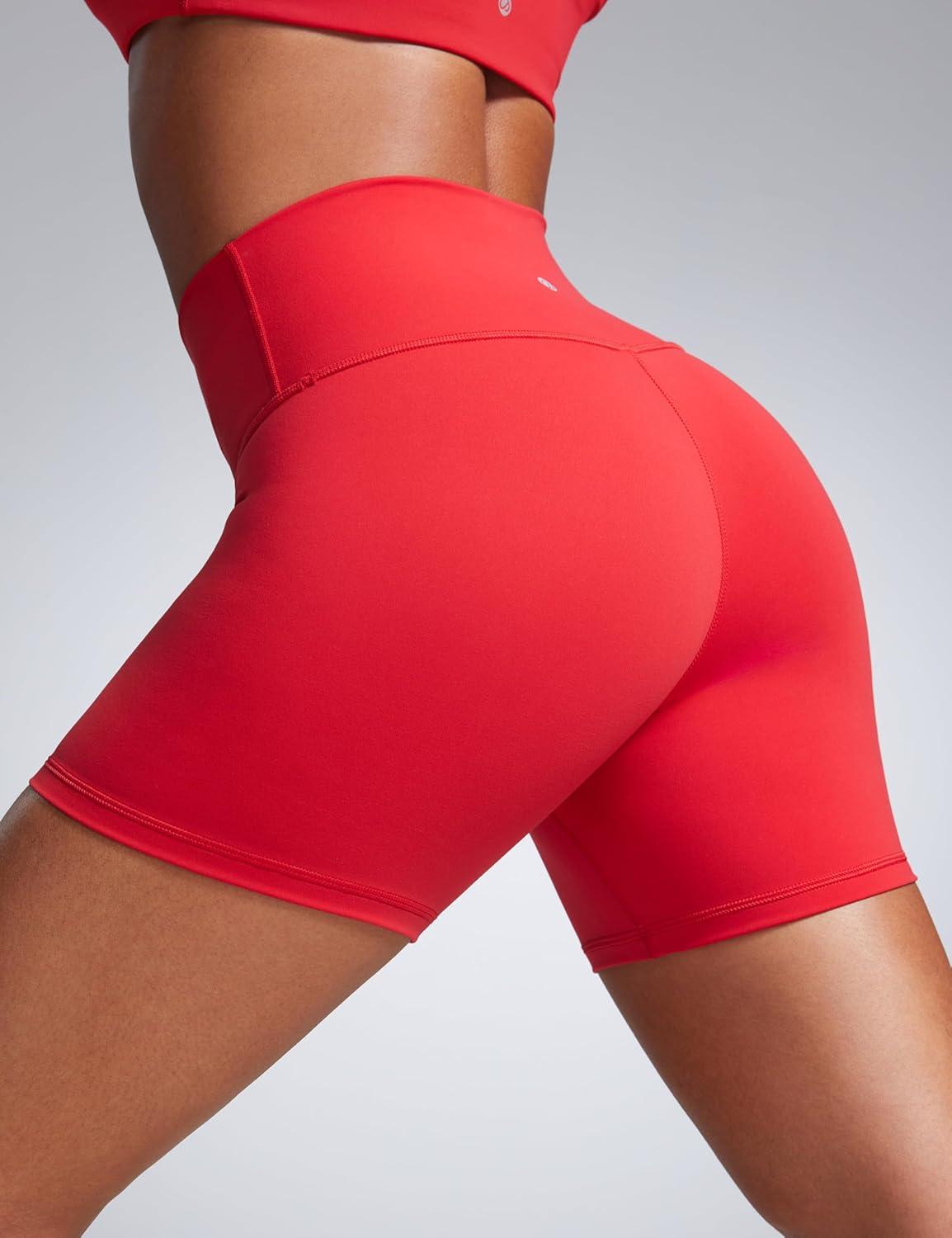 imageCRZ YOGA Butterbreeze Athletic Biker Shorts 4 High Waisted Workout Gym Volleyball Running Yoga Tummy Control WomensDeep Red
