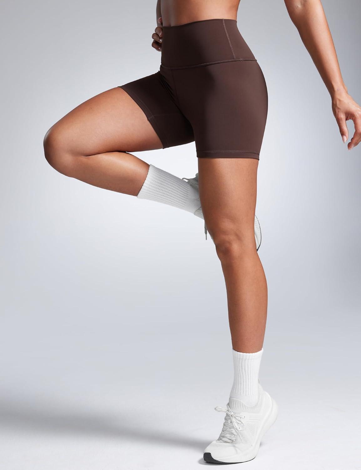 imageCRZ YOGA Butterbreeze Athletic Biker Shorts 4 High Waisted Workout Gym Volleyball Running Yoga Tummy Control WomensHot Fudge Brown