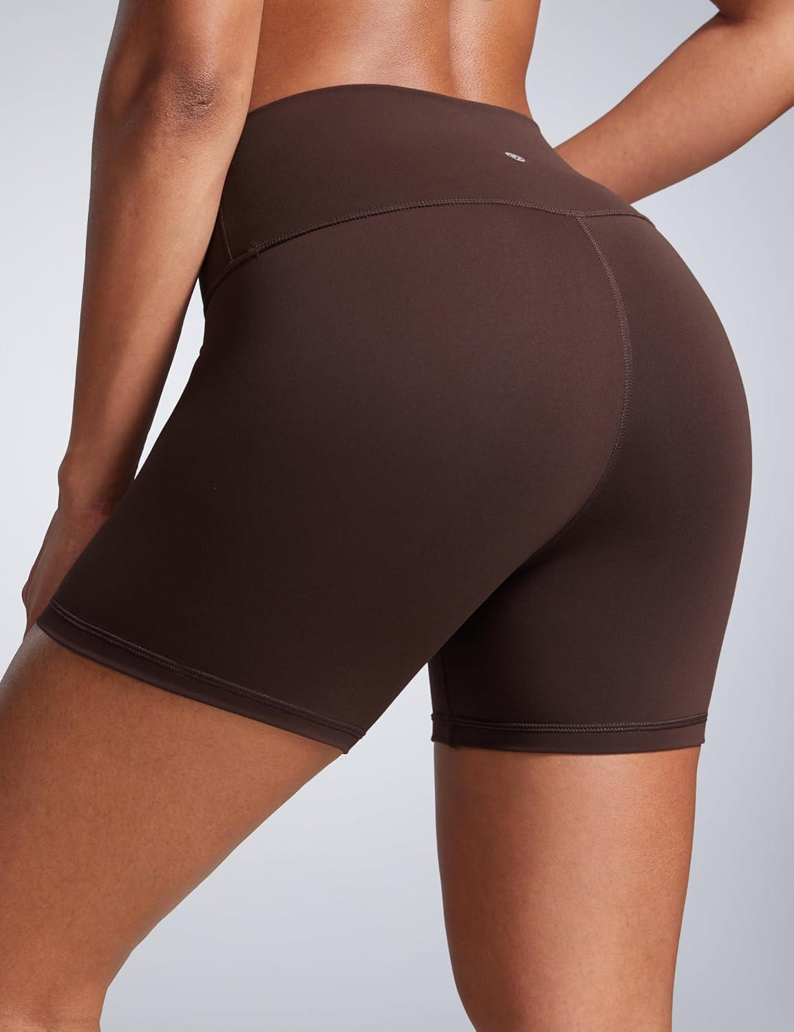 imageCRZ YOGA Butterbreeze Athletic Biker Shorts 4 High Waisted Workout Gym Volleyball Running Yoga Tummy Control WomensHot Fudge Brown