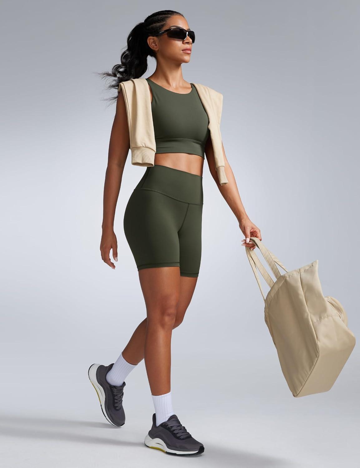 imageCRZ YOGA Butterbreeze Athletic Biker Shorts 6 High Waisted Workout Gym Volleyball Running Yoga Tummy Control WomensOlive Green