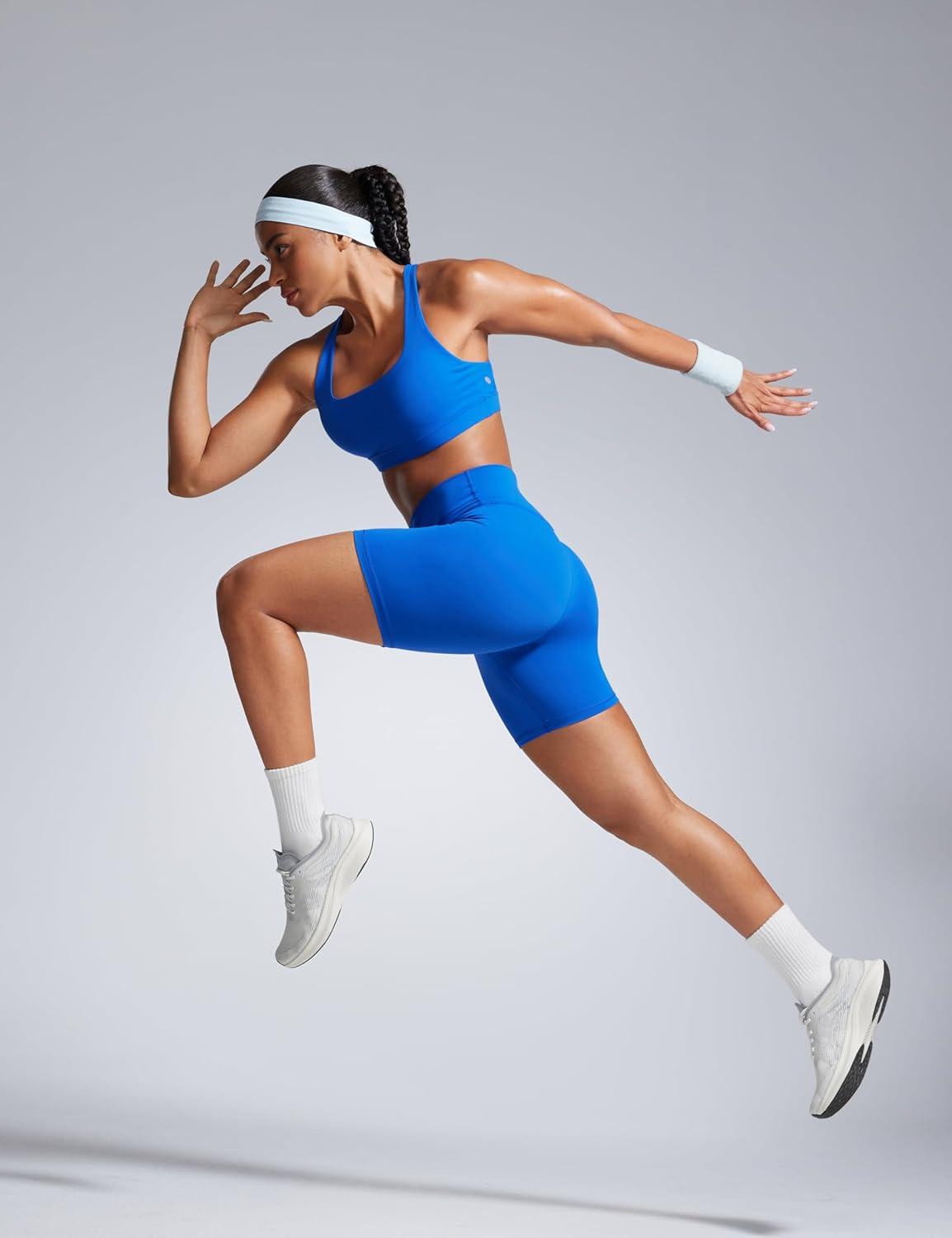 imageCRZ YOGA Butterbreeze Athletic Biker Shorts 6 High Waisted Workout Gym Volleyball Running Yoga Tummy Control WomensSparkle Blue