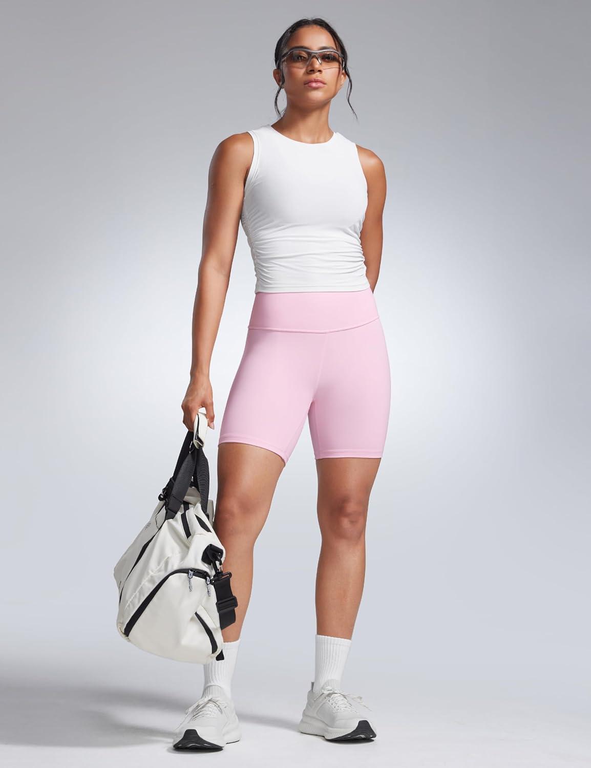 imageCRZ YOGA Butterbreeze Athletic Biker Shorts 6 High Waisted Workout Gym Volleyball Running Yoga Tummy Control WomensStrawberry Pink