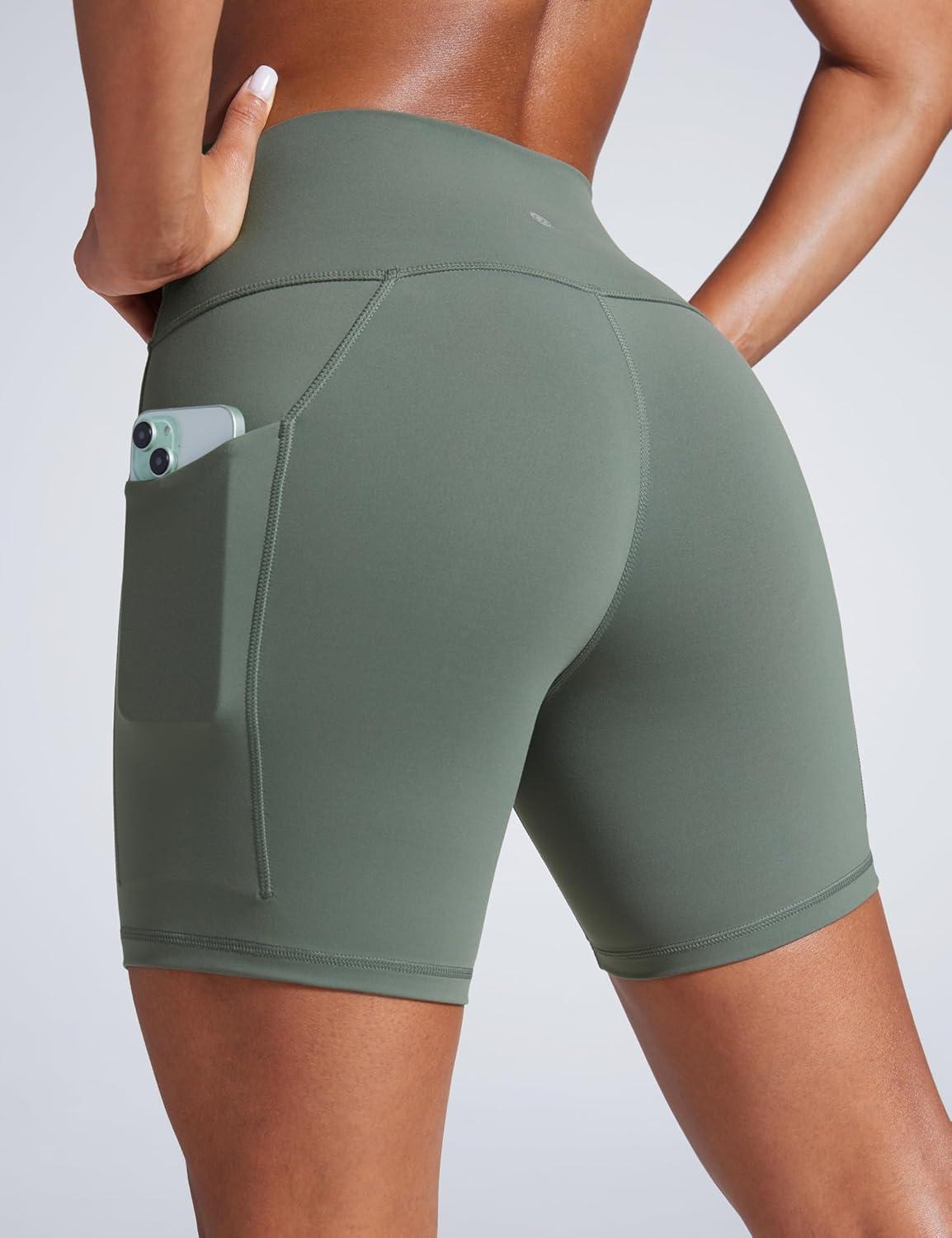 imageCRZ YOGA Butterbreeze Athletic Biker Shorts Pockets 6 High Waist Workout Gym Volleyball Running Yoga WomensGrey Sage