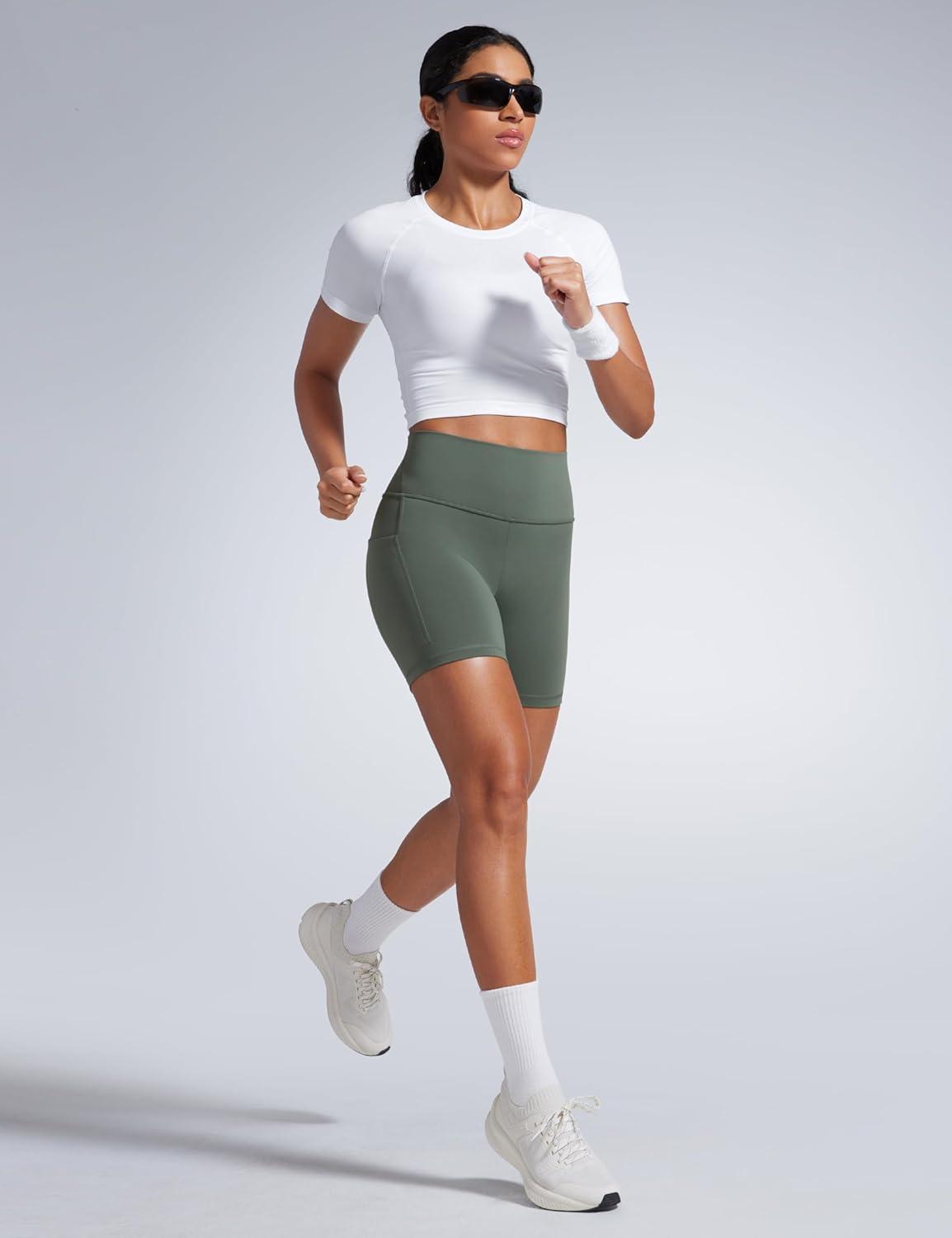 imageCRZ YOGA Butterbreeze Athletic Biker Shorts Pockets 6 High Waist Workout Gym Volleyball Running Yoga WomensGrey Sage