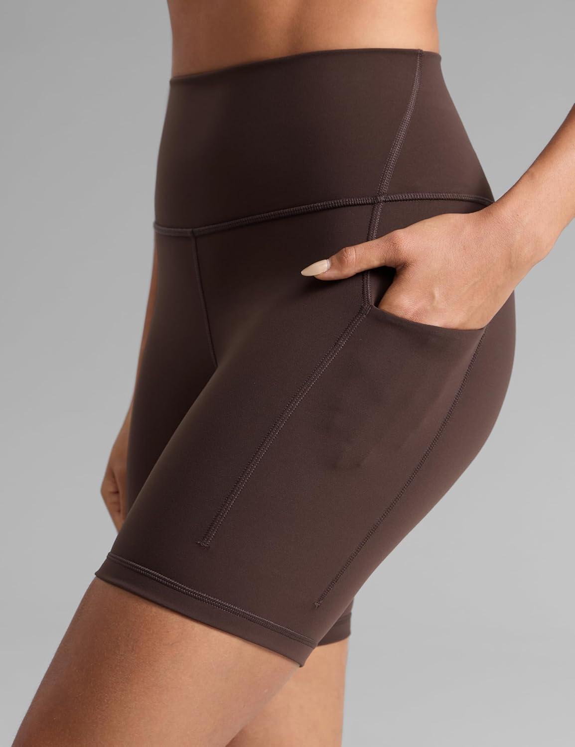 imageCRZ YOGA Butterbreeze Athletic Biker Shorts Pockets 6 High Waist Workout Gym Volleyball Running Yoga WomensHot Fudge Brown