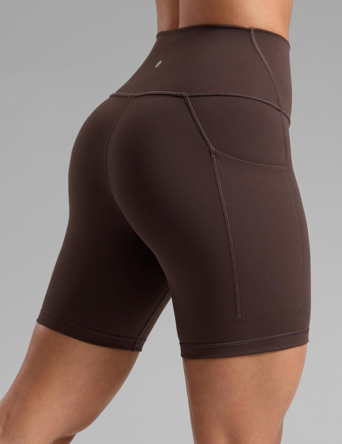 imageCRZ YOGA Butterbreeze Athletic Biker Shorts Pockets 6 High Waist Workout Gym Volleyball Running Yoga WomensHot Fudge Brown