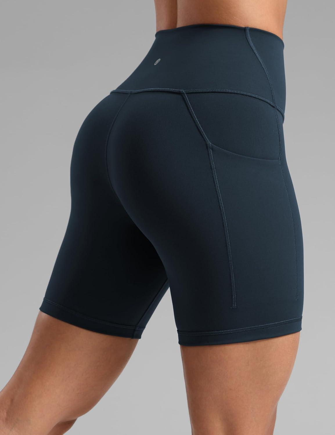 imageCRZ YOGA Butterbreeze Athletic Biker Shorts Pockets 6 High Waist Workout Gym Volleyball Running Yoga WomensTrue Navy