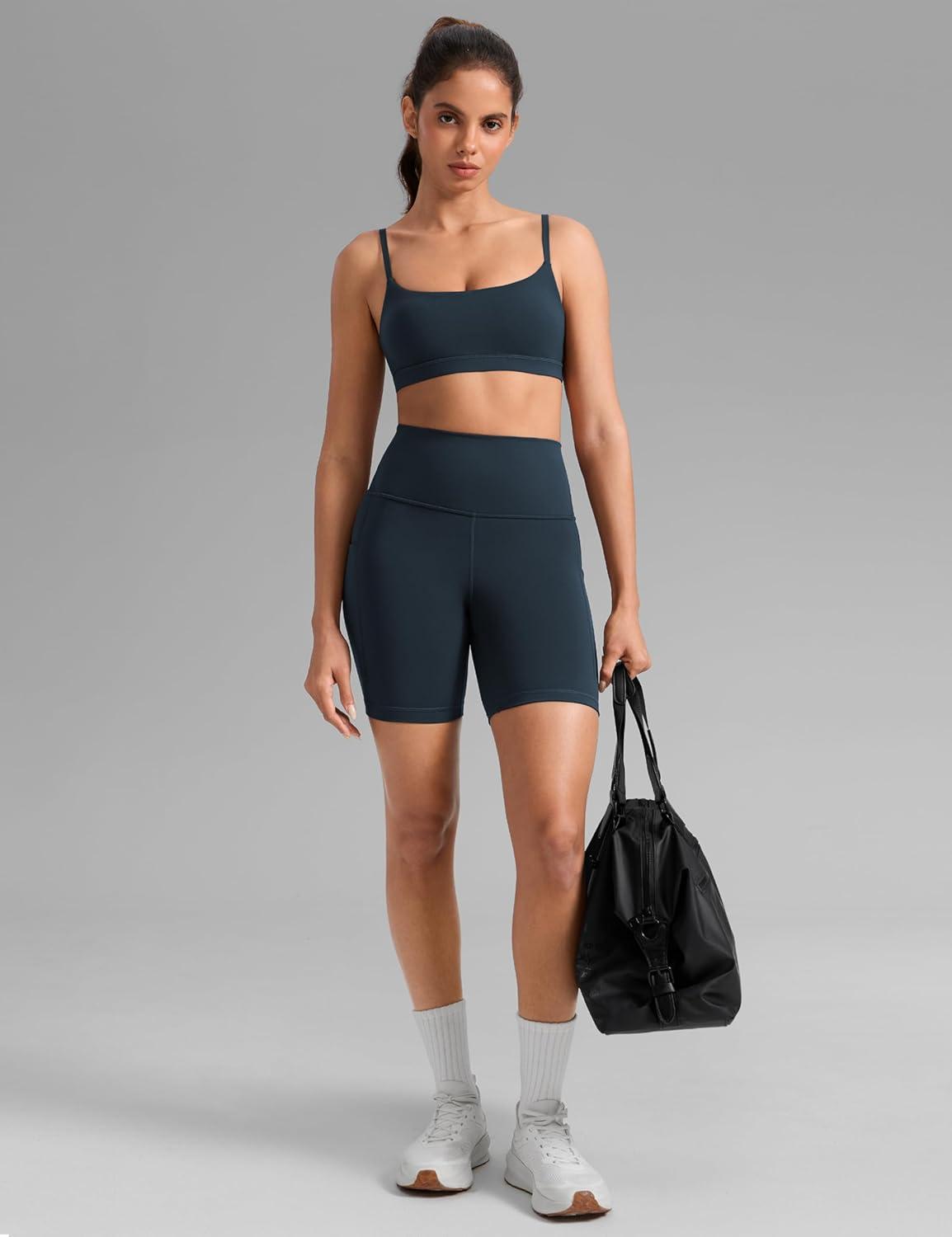 imageCRZ YOGA Butterbreeze Athletic Biker Shorts Pockets 6 High Waist Workout Gym Volleyball Running Yoga WomensTrue Navy