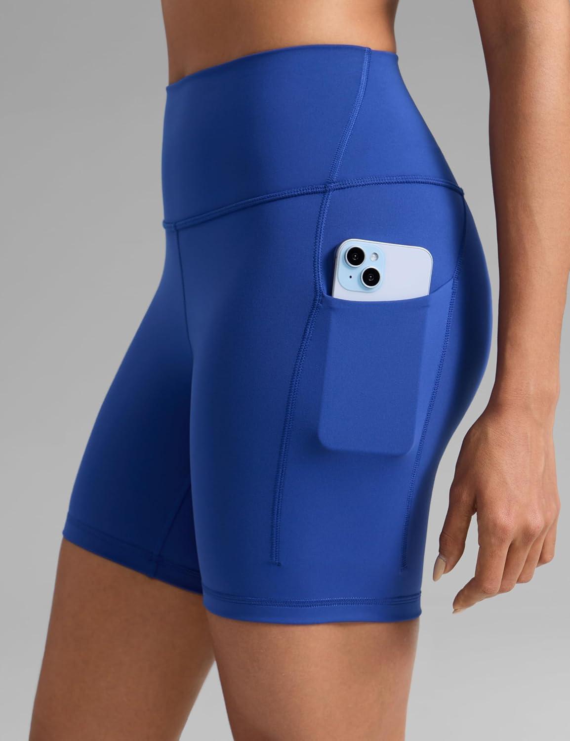 imageCRZ YOGA Butterbreeze Athletic Biker Shorts Pockets 6 High Waist Workout Gym Volleyball Running Yoga WomensWaves Blue