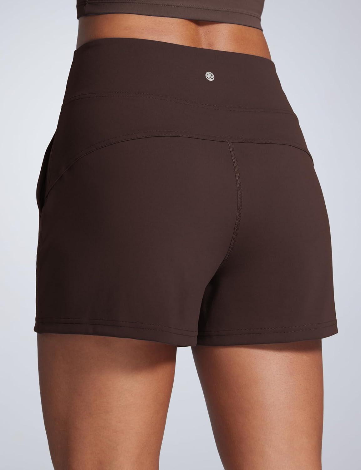 imageCRZ YOGA Butterbreeze Workout Shorts for Women Linerless High Waisted for Casual Athletic Gym Yoga with PocketsHot Fudge Brown