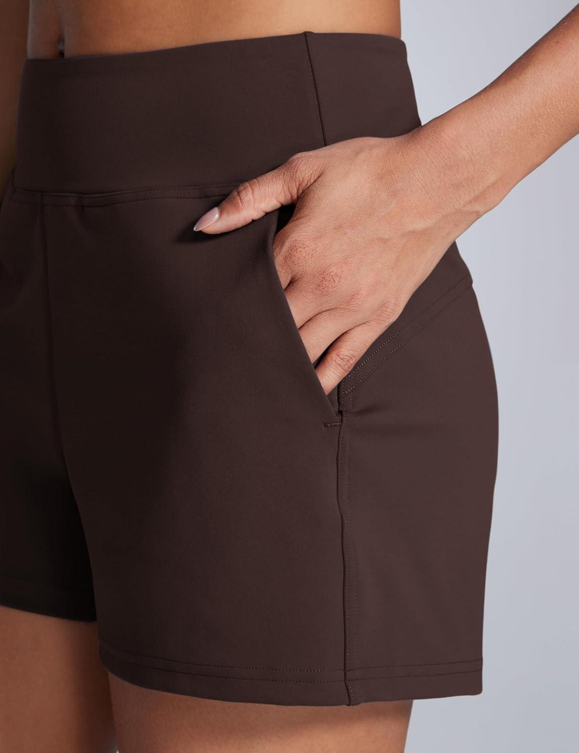 imageCRZ YOGA Butterbreeze Workout Shorts for Women Linerless High Waisted for Casual Athletic Gym Yoga with PocketsHot Fudge Brown