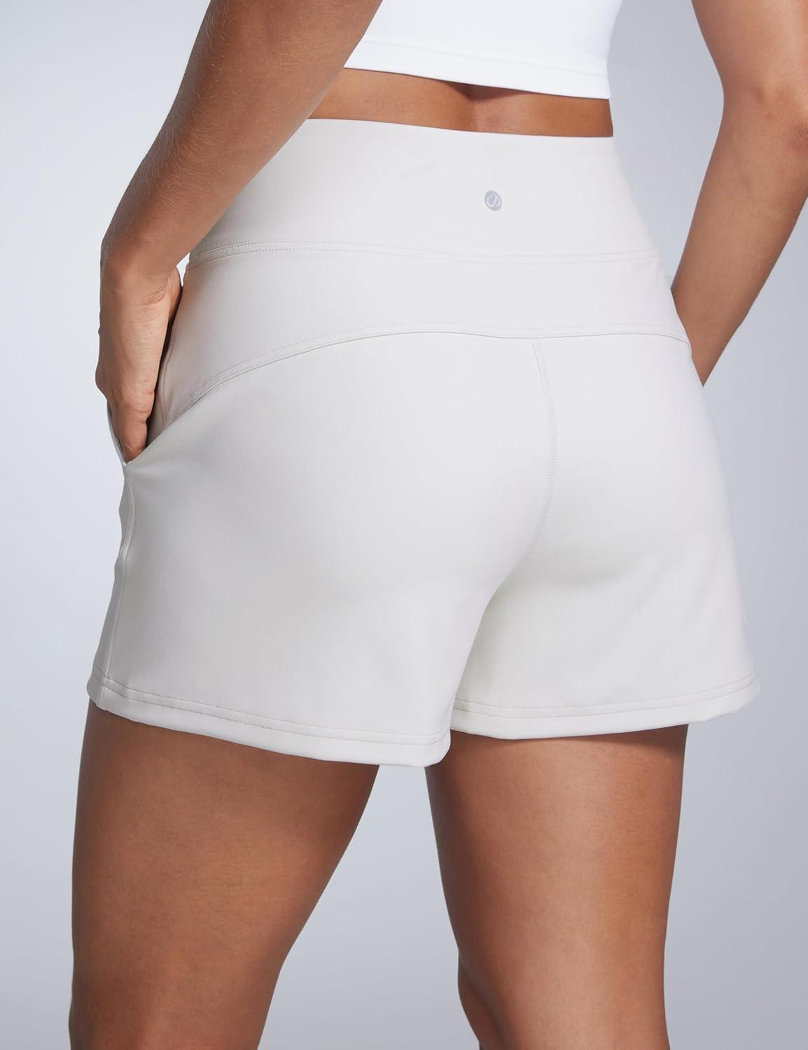 imageCRZ YOGA Butterbreeze Workout Shorts for Women Linerless High Waisted for Casual Athletic Gym Yoga with PocketsMilky White Bone