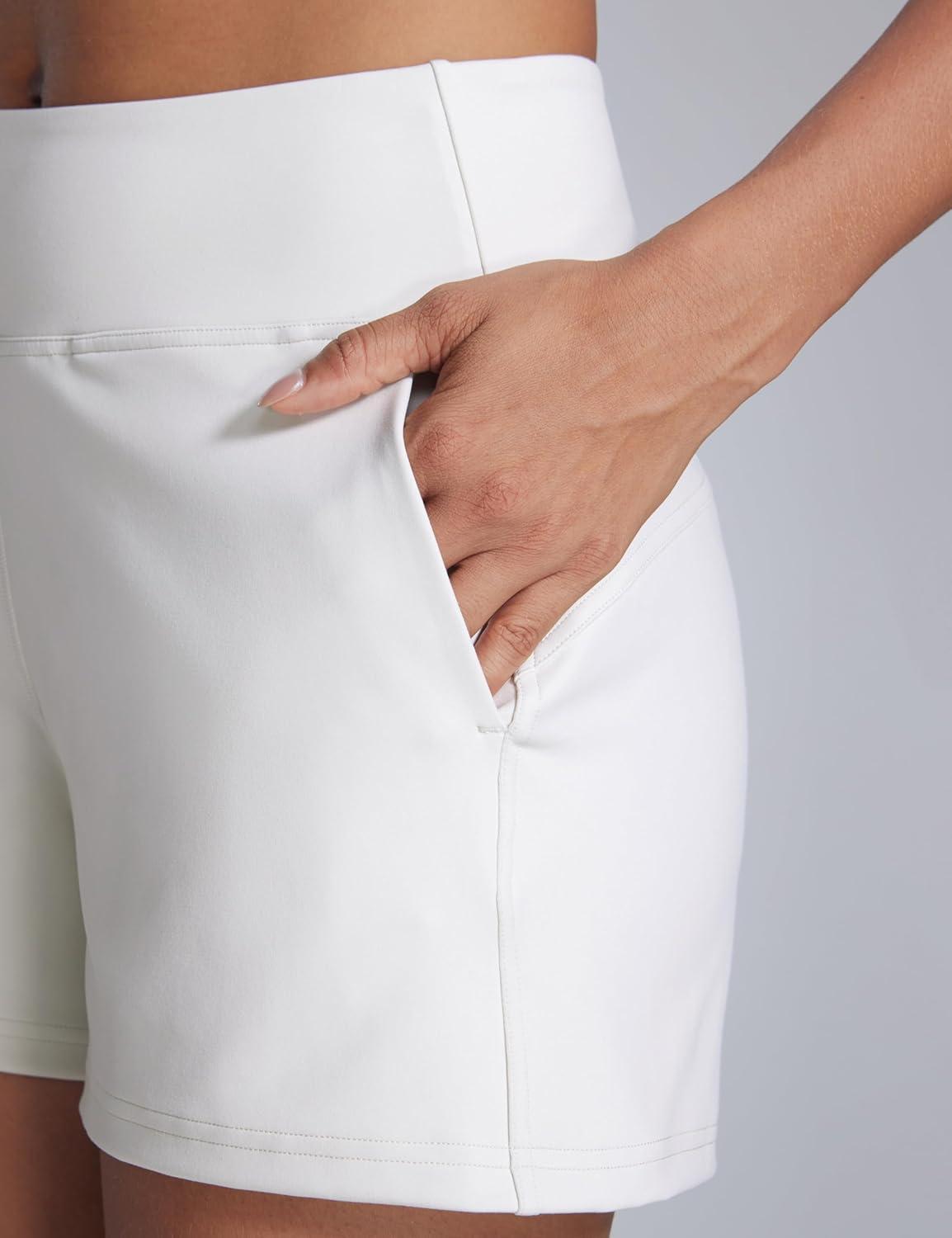 imageCRZ YOGA Butterbreeze Workout Shorts for Women Linerless High Waisted for Casual Athletic Gym Yoga with PocketsMilky White Bone