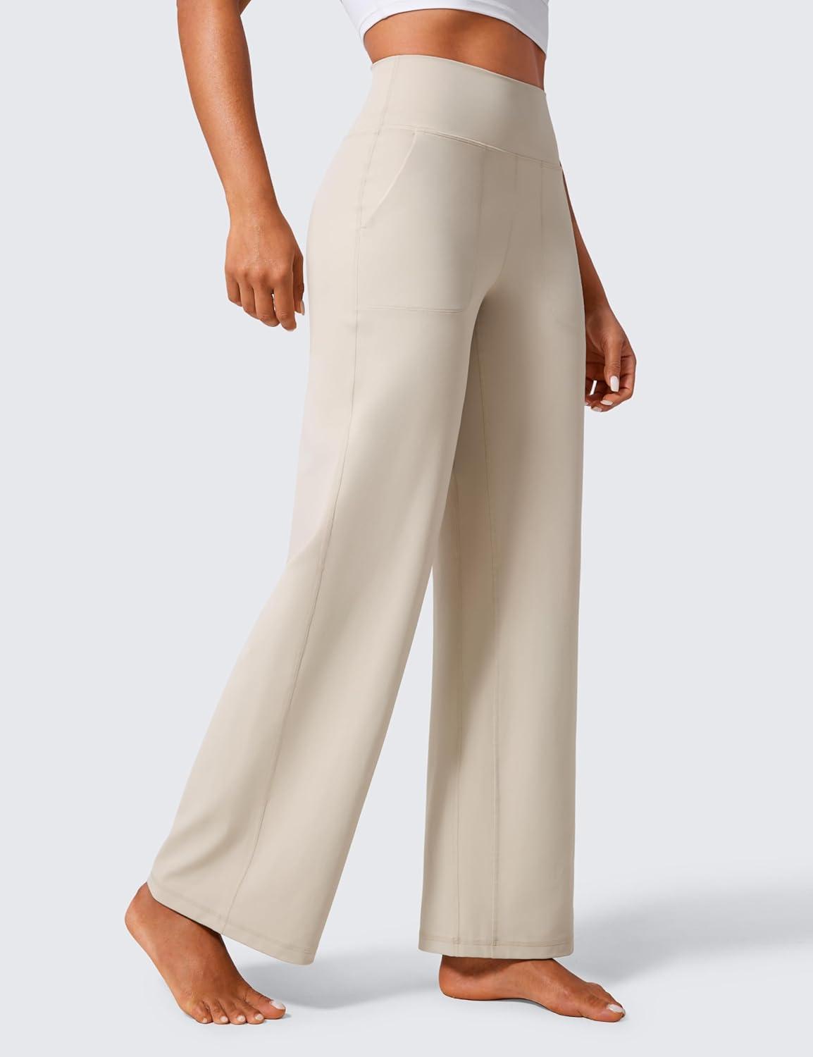 imageCRZ YOGA Butterlift Wide Leg Pants Pockets 29quot31quot33quot High Waisted Yoga Lounge Buttery Soft Comfy Casual WomensMojave Tan