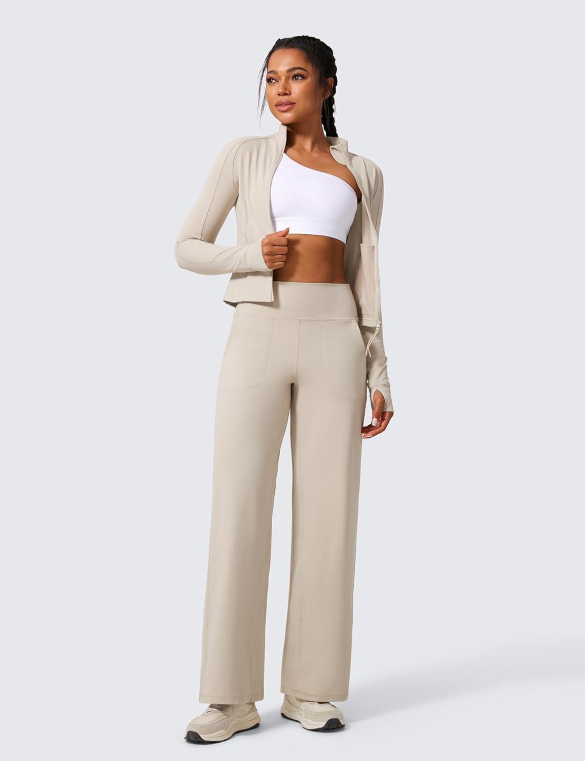 imageCRZ YOGA Butterlift Wide Leg Pants Pockets 29quot31quot33quot High Waisted Yoga Lounge Buttery Soft Comfy Casual WomensMojave Tan