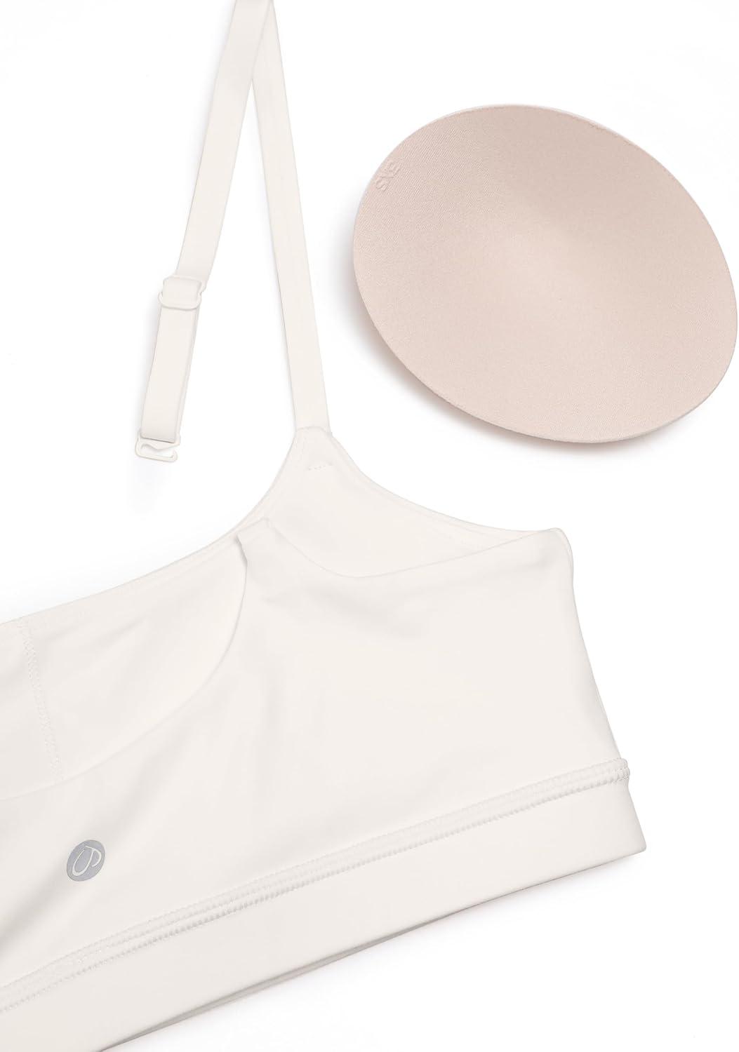 imageCRZ YOGA Butterluxe Adjustable Spaghetti Strap Sports Bras for Women Scoop Neck Wireless Padded Yoga Workout Crop TopWhite Apricot