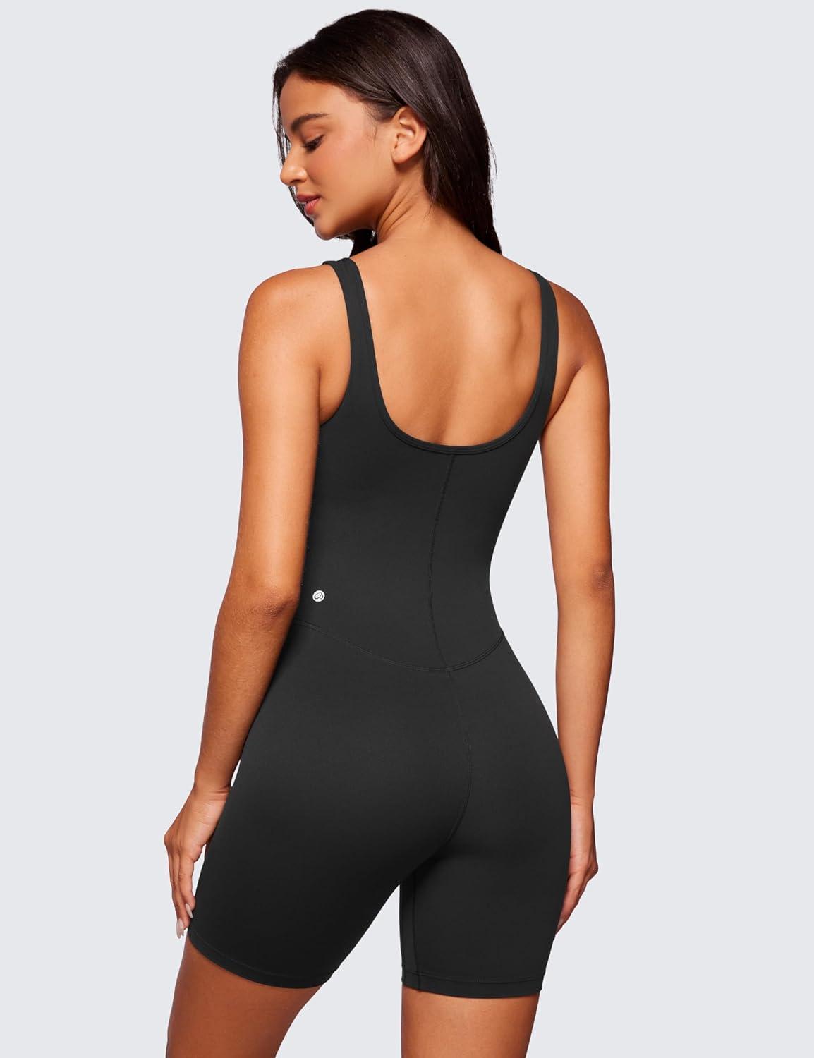 imageCRZ YOGA Butterluxe Athletic Womens Romper Tank Tops Workout Casual Shorts Jumpsuits One Piece Bodysuit ScoopNeck PaddedBlack