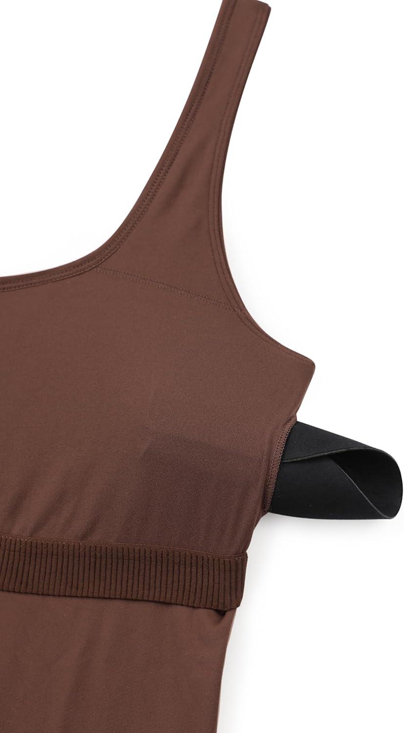 imageCRZ YOGA Butterluxe Athletic Womens Romper Tank Tops Workout Casual Shorts Jumpsuits One Piece Bodysuit ScoopNeck PaddedCoffee Brown