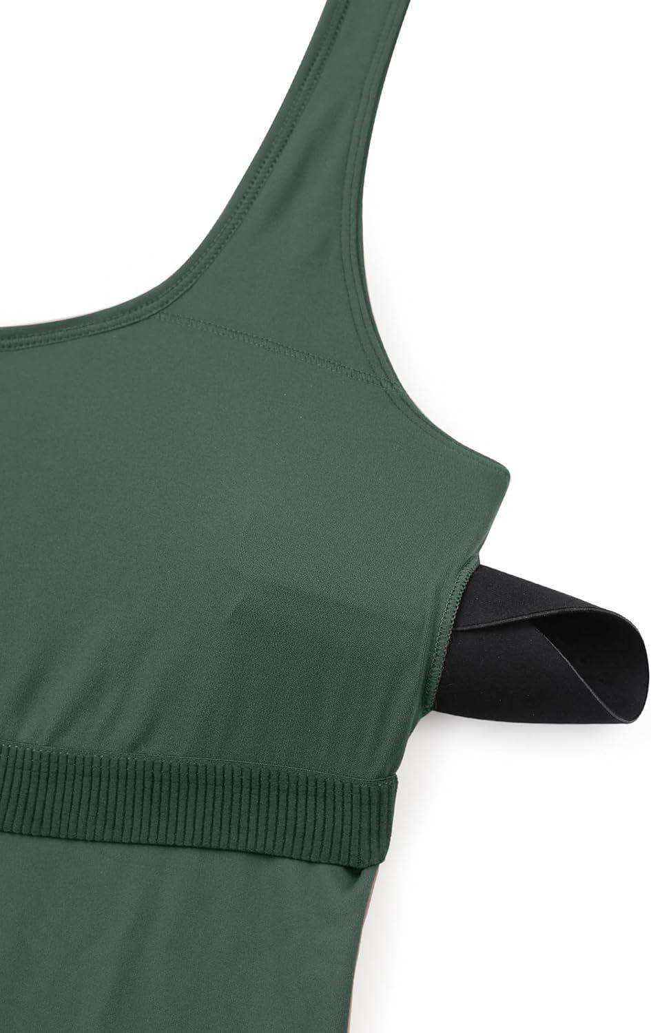 imageCRZ YOGA Butterluxe Athletic Womens Romper Tank Tops Workout Casual Shorts Jumpsuits One Piece Bodysuit ScoopNeck PaddedDark Forest Green