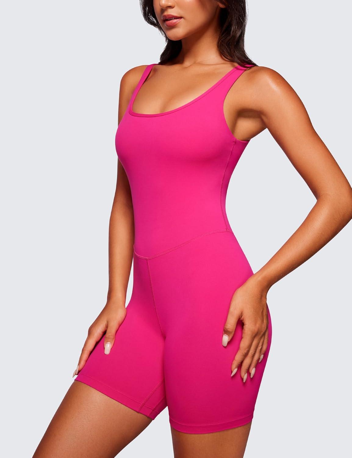 imageCRZ YOGA Butterluxe Athletic Womens Romper Tank Tops Workout Casual Shorts Jumpsuits One Piece Bodysuit ScoopNeck PaddedGranita Pink