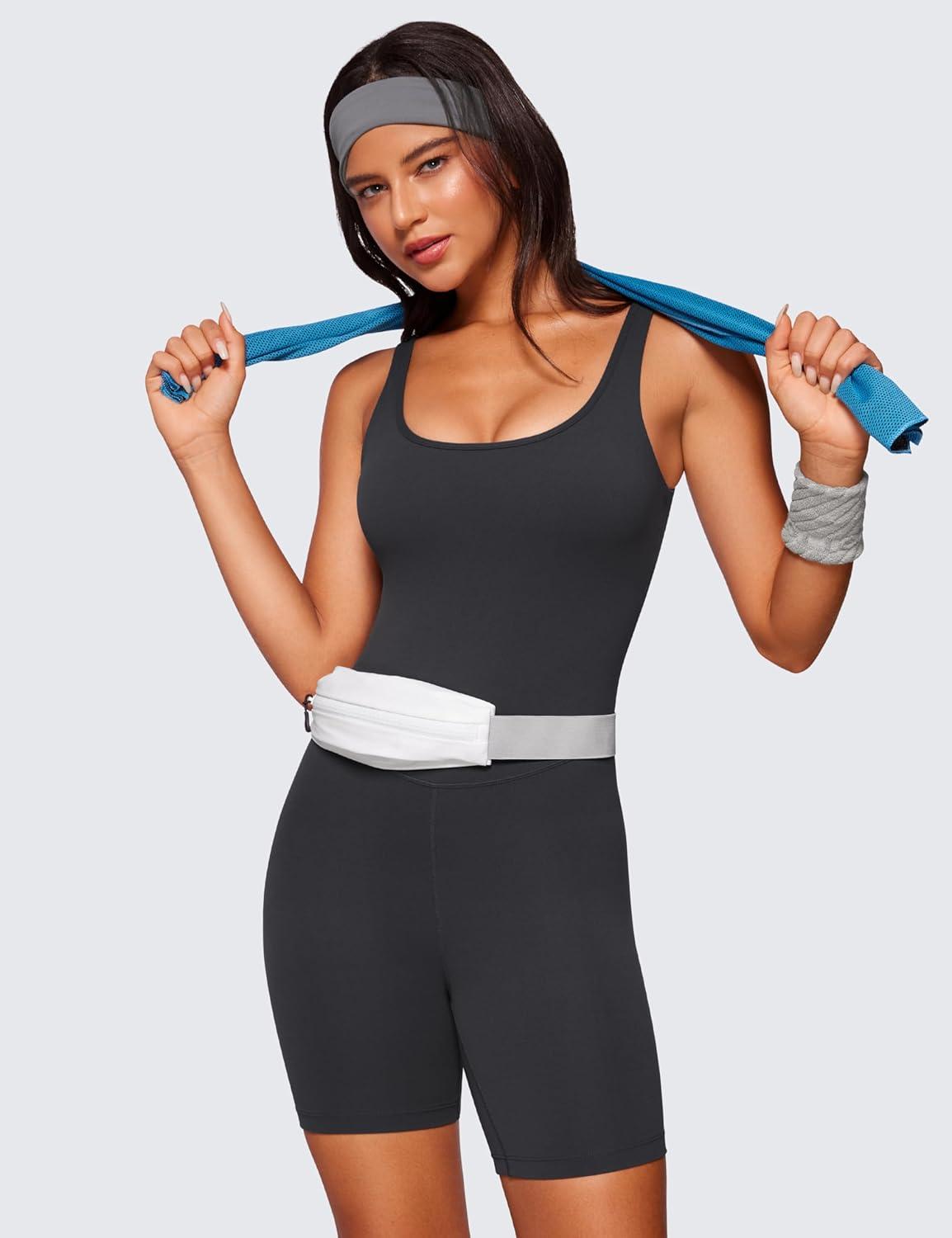 imageCRZ YOGA Butterluxe Athletic Womens Romper Tank Tops Workout Casual Shorts Jumpsuits One Piece Bodysuit ScoopNeck PaddedMysterious Grey