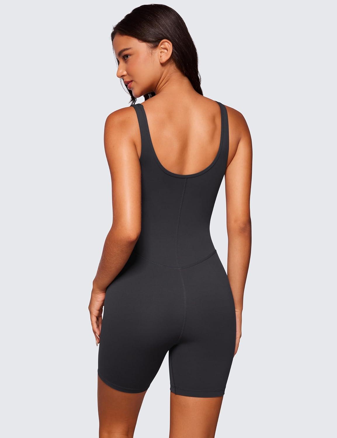 imageCRZ YOGA Butterluxe Athletic Womens Romper Tank Tops Workout Casual Shorts Jumpsuits One Piece Bodysuit ScoopNeck PaddedMysterious Grey