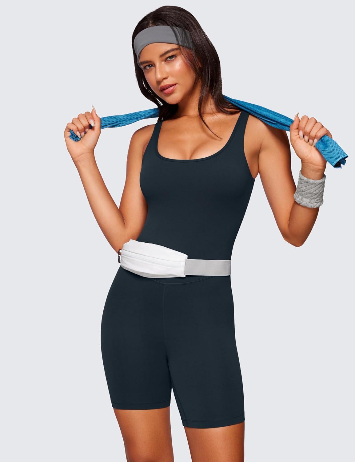 imageCRZ YOGA Butterluxe Athletic Womens Romper Tank Tops Workout Casual Shorts Jumpsuits One Piece Bodysuit ScoopNeck PaddedTrue Navy