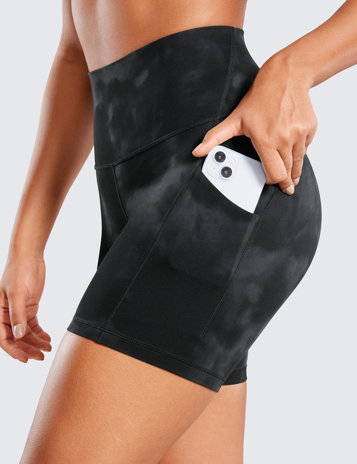 imageCRZ YOGA Butterluxe Biker Shorts Pockets 5quot High Waisted Volleyball Workout Athletic Yoga WomensBlack Tie Dye Flowers