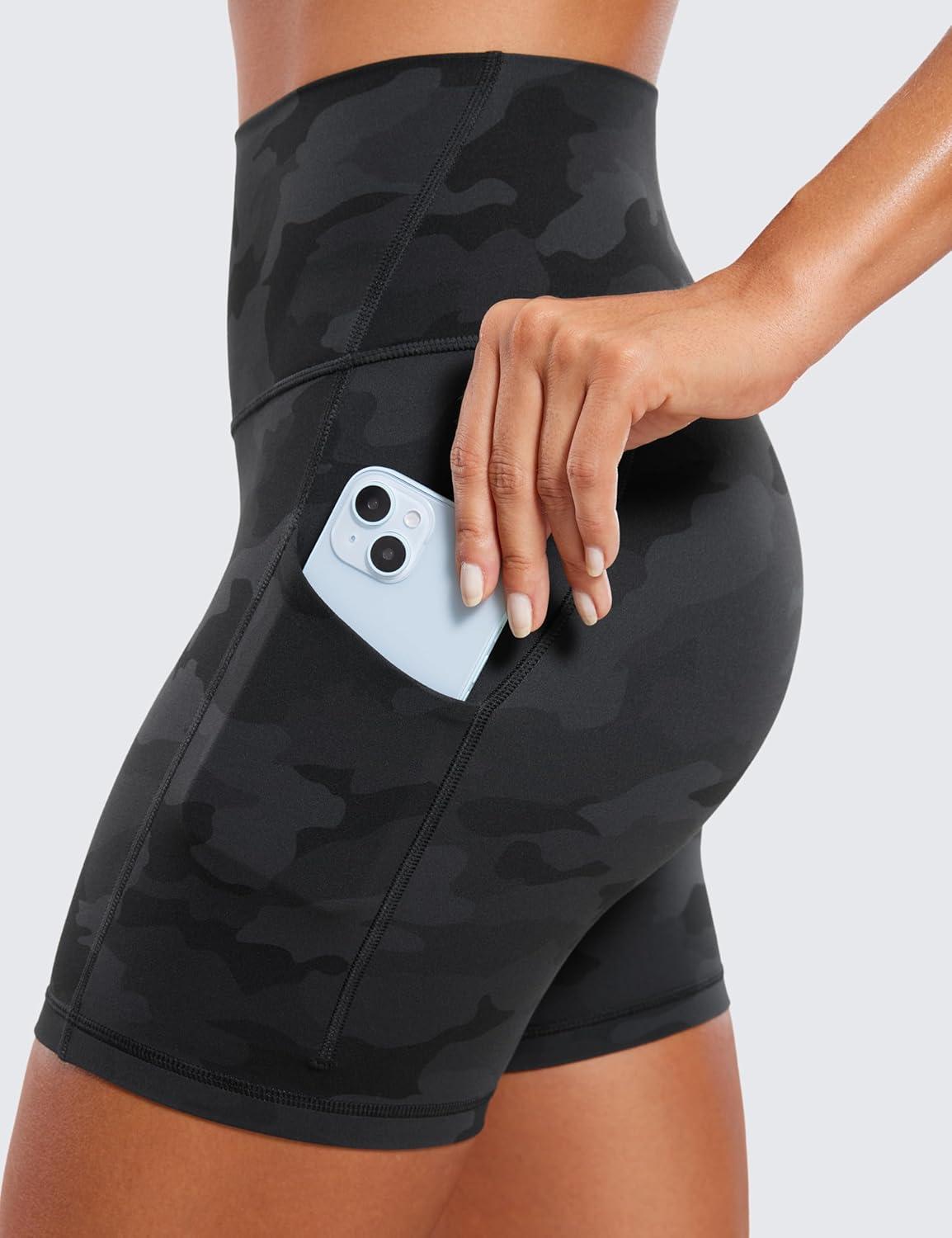 imageCRZ YOGA Butterluxe Biker Shorts Pockets 5quot High Waisted Volleyball Workout Athletic Yoga WomensDark Grey Camouflage 2