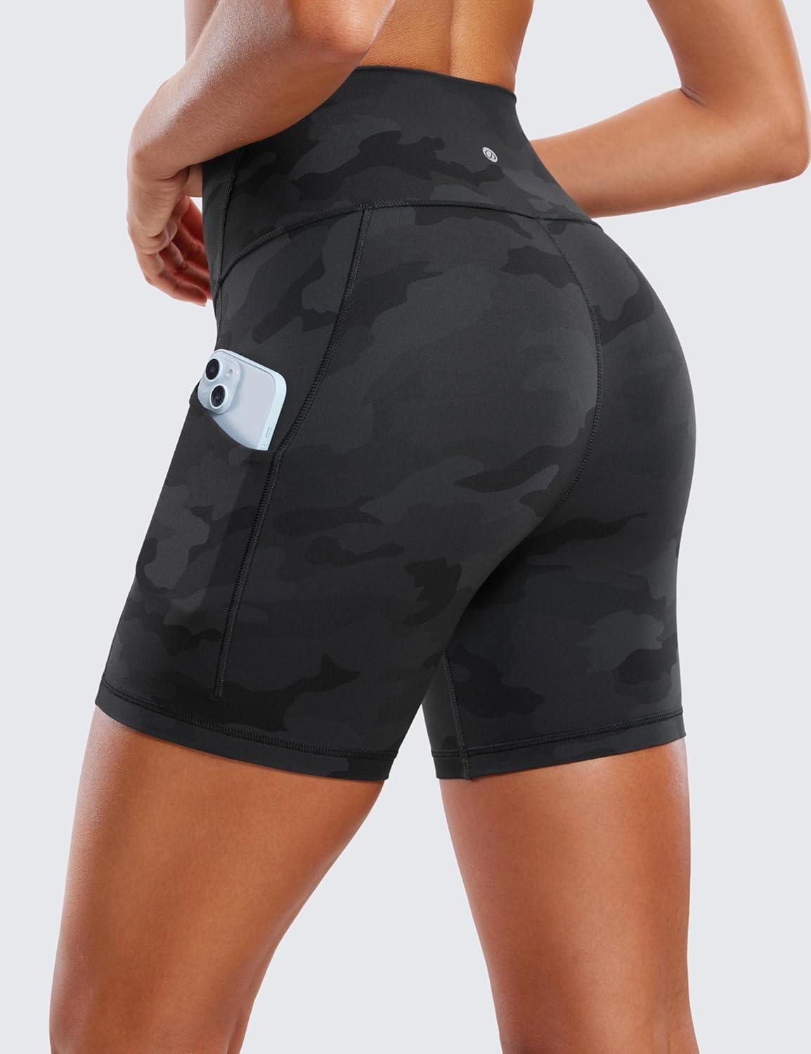 imageCRZ YOGA Butterluxe Biker Shorts Pockets 5quot High Waisted Volleyball Workout Athletic Yoga WomensDark Grey Camouflage 2
