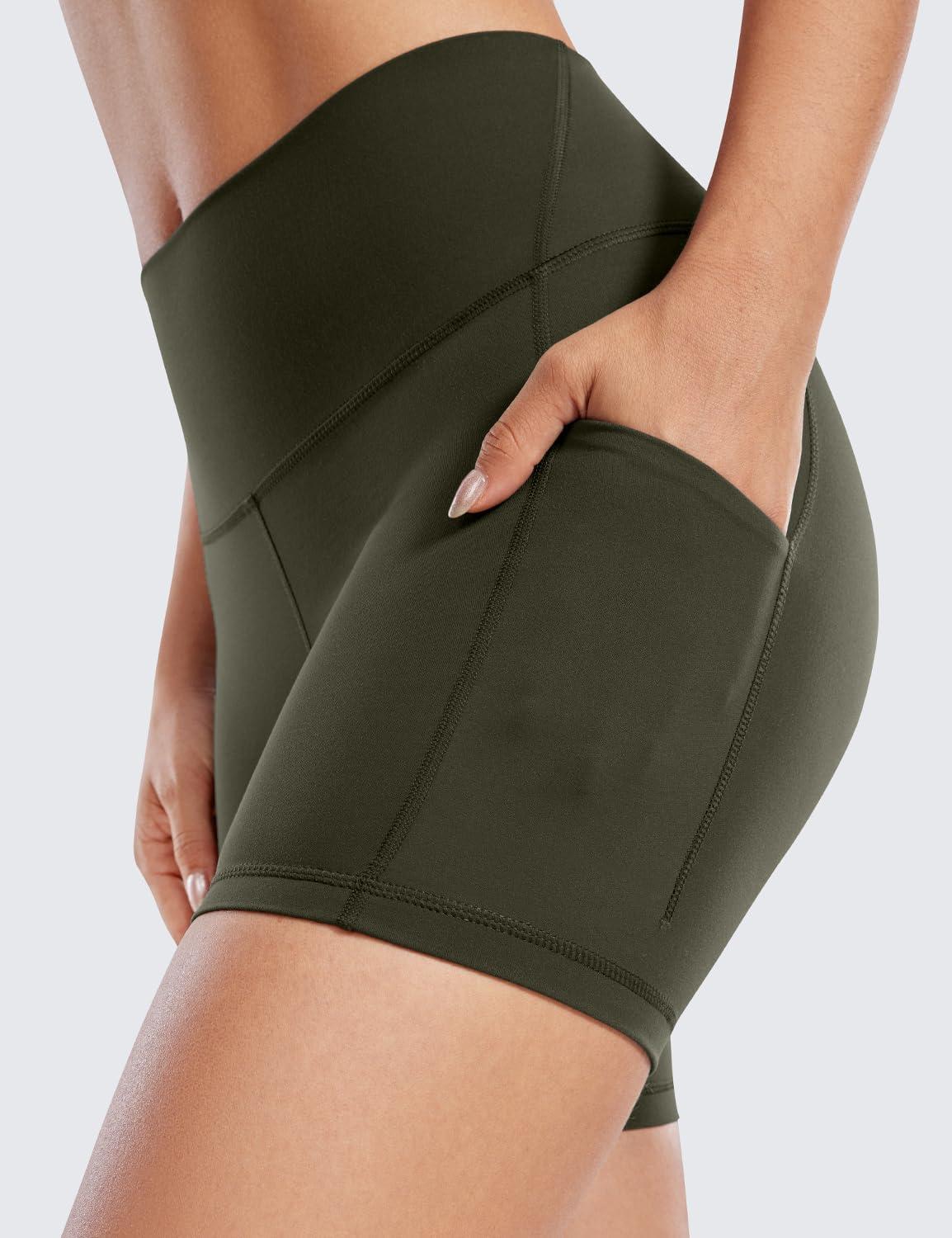 imageCRZ YOGA Butterluxe Biker Shorts Pockets 5quot High Waisted Volleyball Workout Athletic Yoga WomensOlive Green