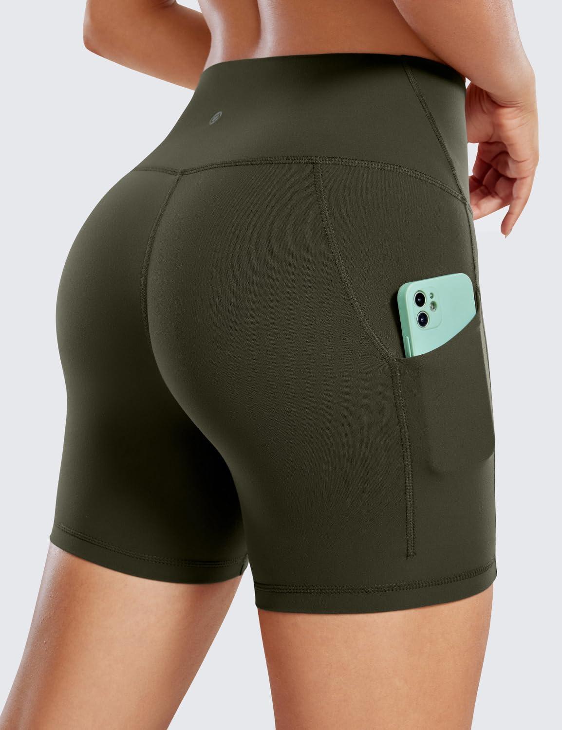 imageCRZ YOGA Butterluxe Biker Shorts Pockets 5quot High Waisted Volleyball Workout Athletic Yoga WomensOlive Green