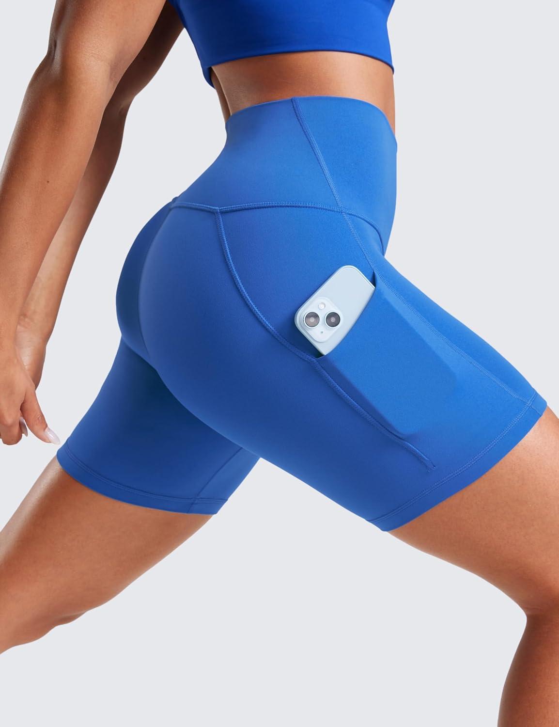 imageCRZ YOGA Butterluxe Biker Shorts Pockets 5quot High Waisted Volleyball Workout Athletic Yoga WomensSparkle Blue