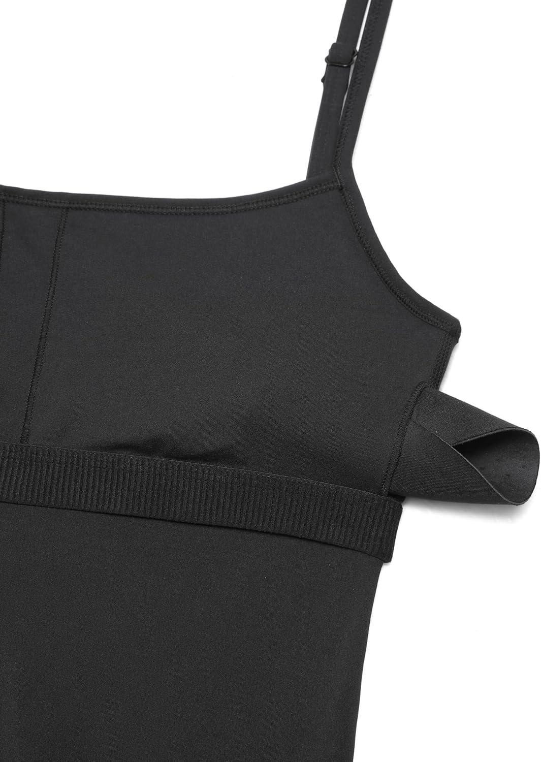 imageCRZ YOGA Butterluxe Cami Strap Jumpsuits for Women Adjustable Yoga Workout One Piece Tank Leggings Romper with Builtin BraBlack
