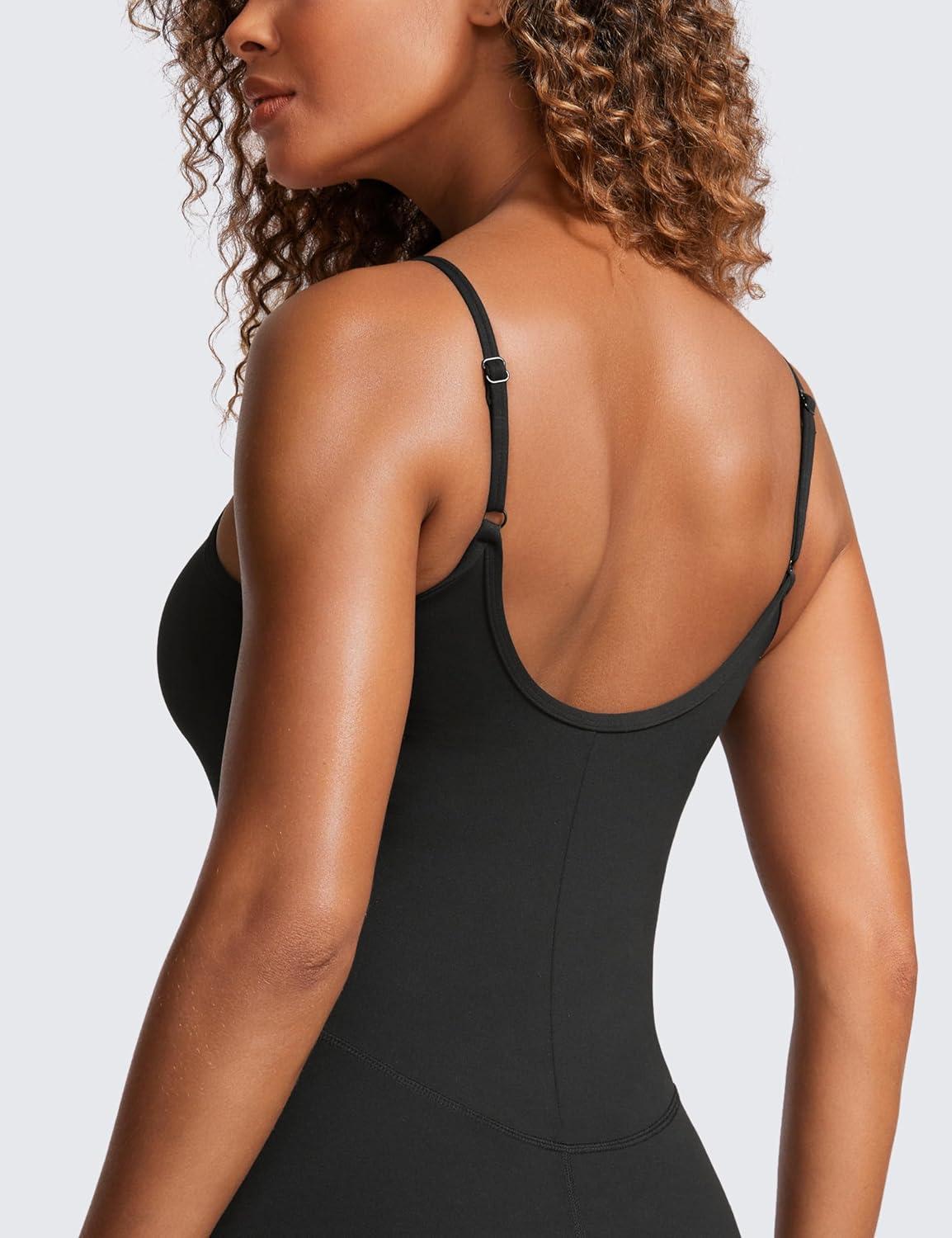 imageCRZ YOGA Butterluxe Cami Strap Jumpsuits for Women Adjustable Yoga Workout One Piece Tank Leggings Romper with Builtin BraBlack