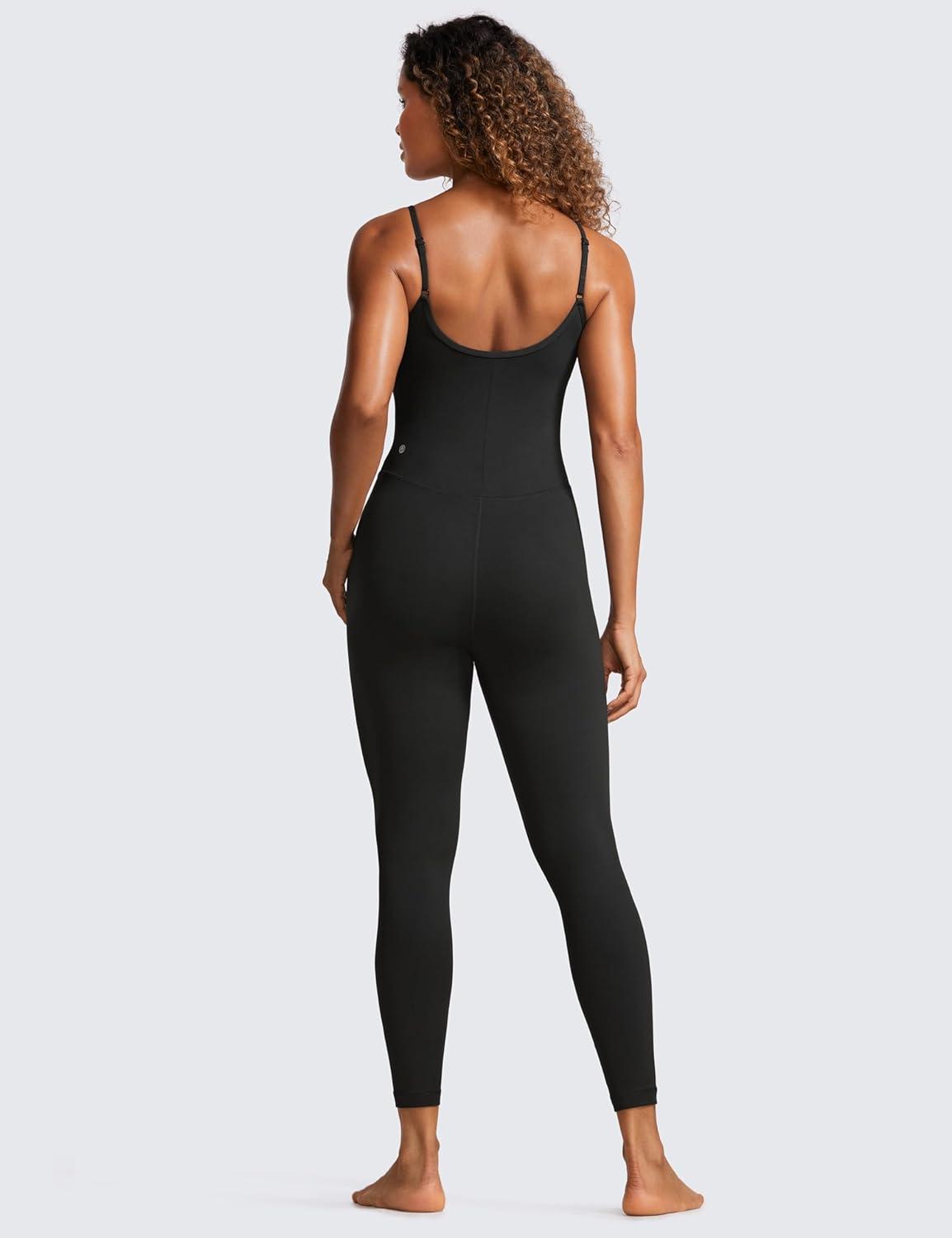 imageCRZ YOGA Butterluxe Cami Strap Jumpsuits for Women Adjustable Yoga Workout One Piece Tank Leggings Romper with Builtin BraBlack