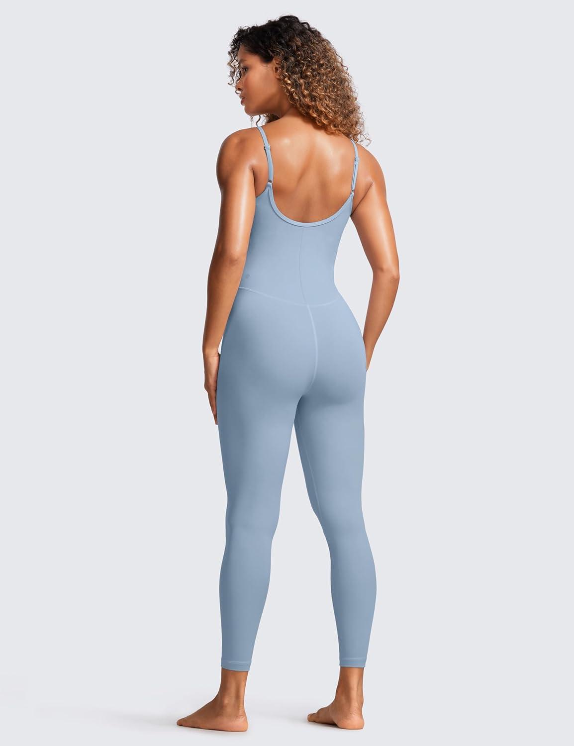 imageCRZ YOGA Butterluxe Cami Strap Jumpsuits for Women Adjustable Yoga Workout One Piece Tank Leggings Romper with Builtin BraCambric Blue