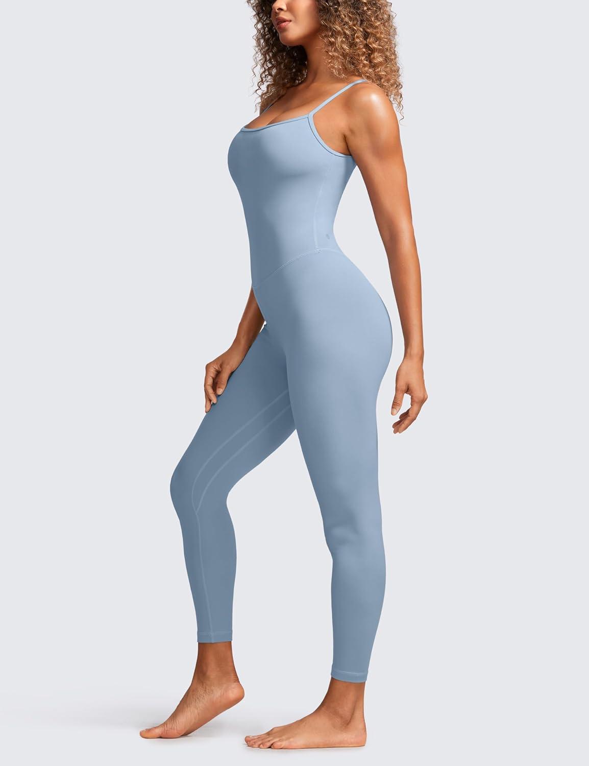 imageCRZ YOGA Butterluxe Cami Strap Jumpsuits for Women Adjustable Yoga Workout One Piece Tank Leggings Romper with Builtin BraCambric Blue