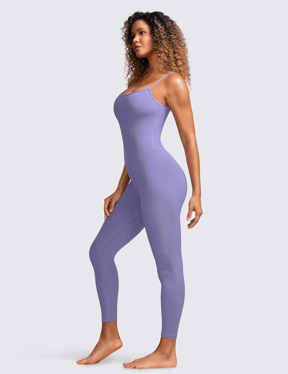 imageCRZ YOGA Butterluxe Cami Strap Jumpsuits for Women Adjustable Yoga Workout One Piece Tank Leggings Romper with Builtin BraDark Lavender Purple