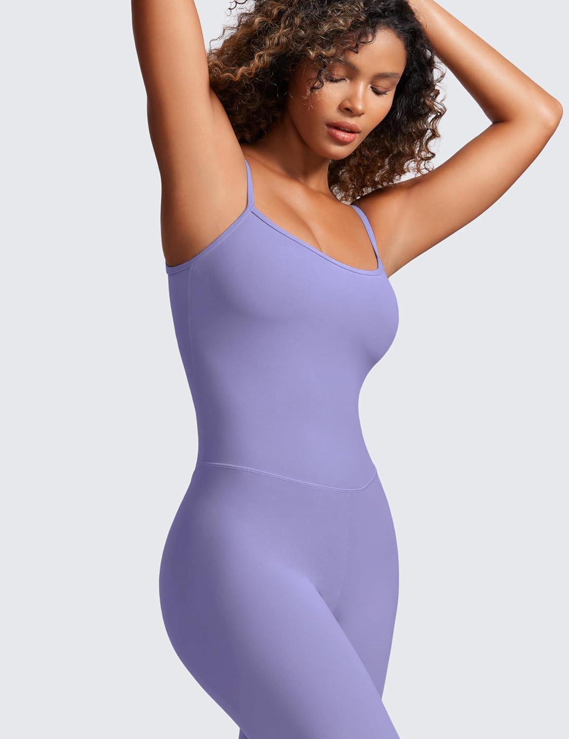 imageCRZ YOGA Butterluxe Cami Strap Jumpsuits for Women Adjustable Yoga Workout One Piece Tank Leggings Romper with Builtin BraDark Lavender Purple