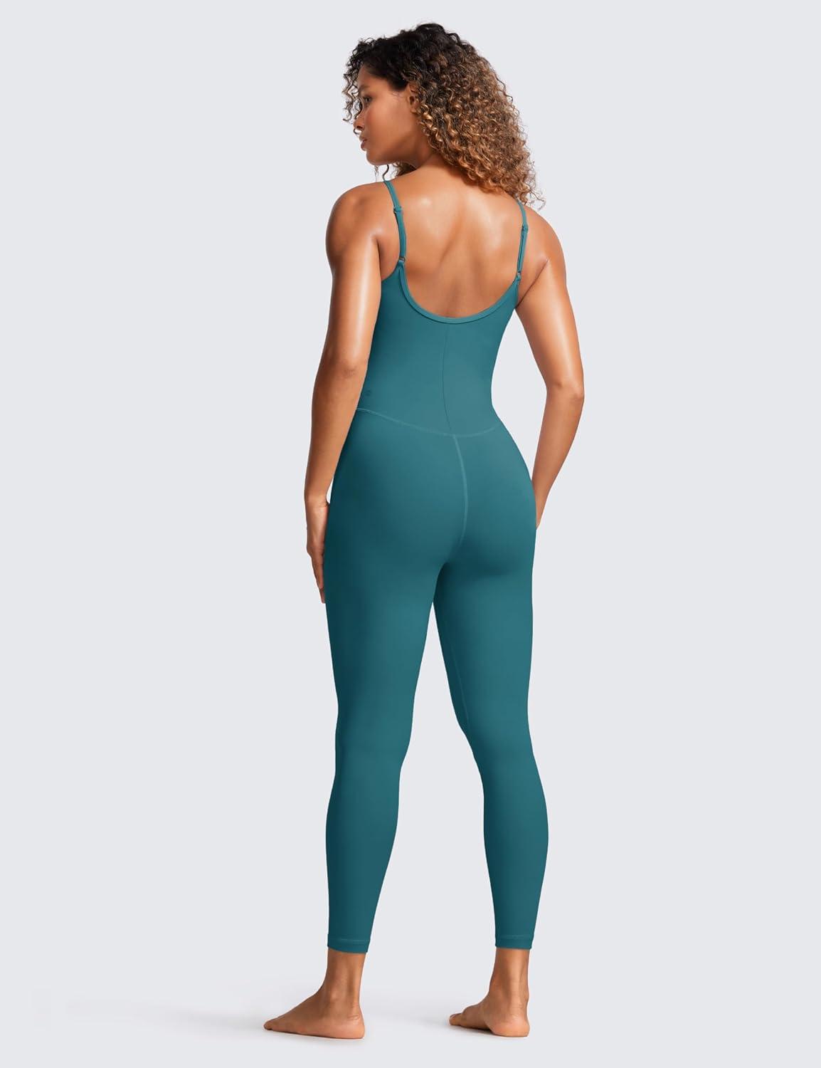 imageCRZ YOGA Butterluxe Cami Strap Jumpsuits for Women Adjustable Yoga Workout One Piece Tank Leggings Romper with Builtin BraGreen Jade